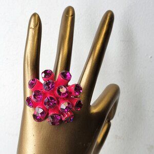 Large Pink Crystal Adjustable Ring